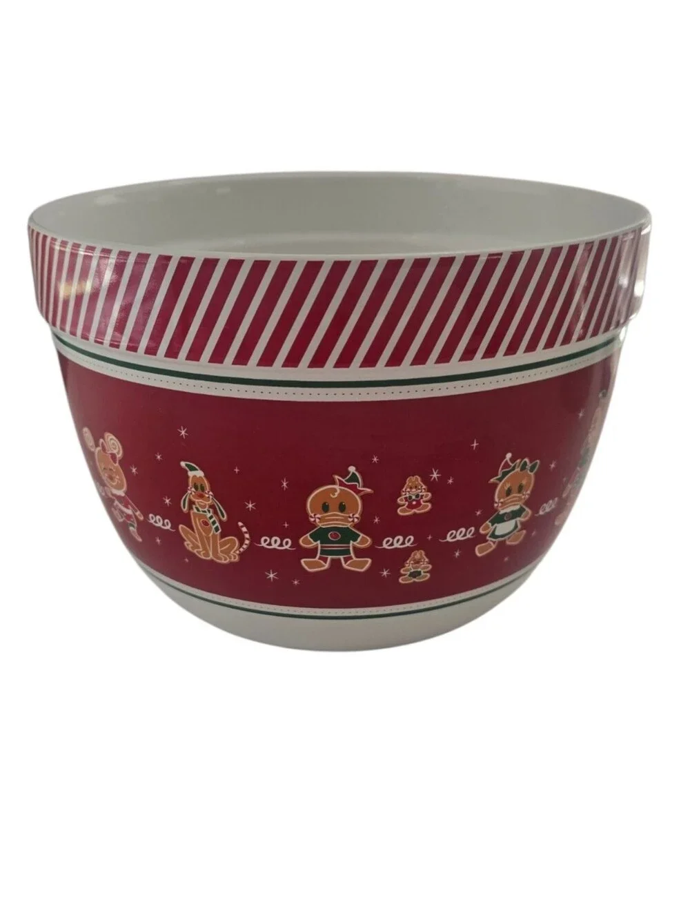 Disney Christmas Gingerbread Holiday Serving Mixing Bowl Red White Candy Cane